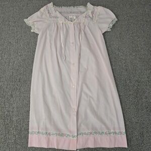 Vtg Barbizon Pink Floral Nightgown Button Front Cottagecore Dainty Lace Size M